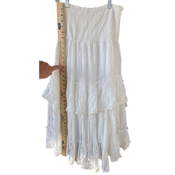 White Strapless Tiered Maxi Dress By Blue Blossom Size Medium 100 % Rayon - Picture 11 of 11